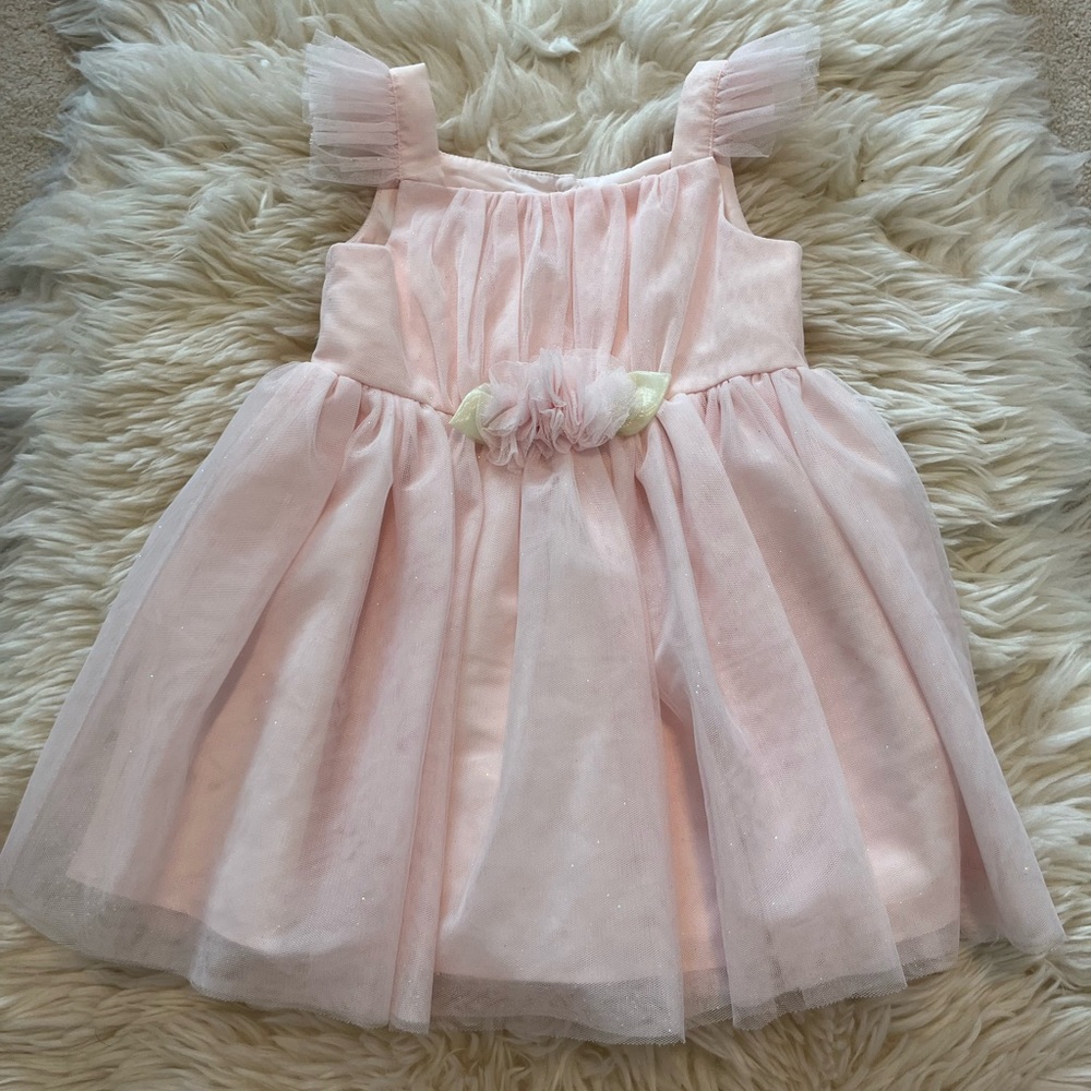 Mia and Mimi pink dress, sleeveless, formal, beautiful flower on front, 18M
